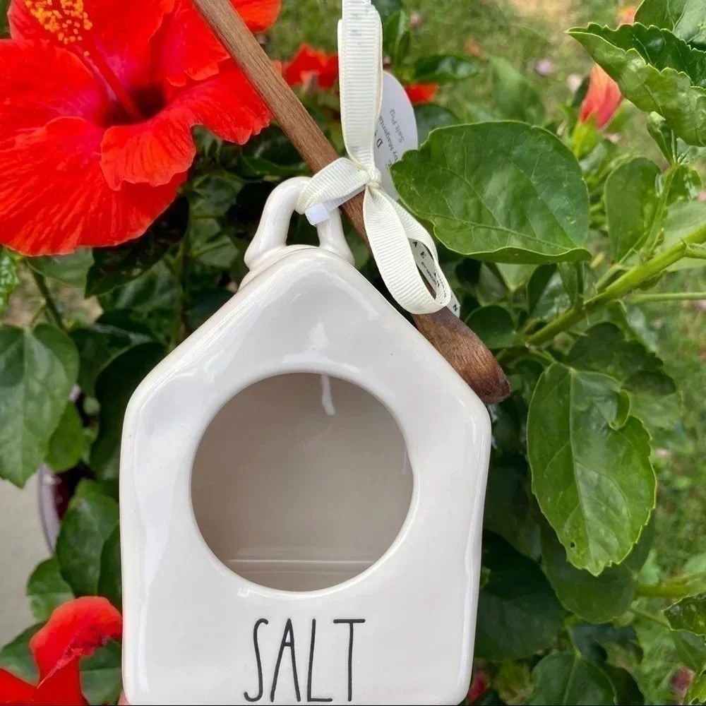 NEW Rae Dunn Cute Birdhouse Salt Pig with wooden spoon - for table or bath salts